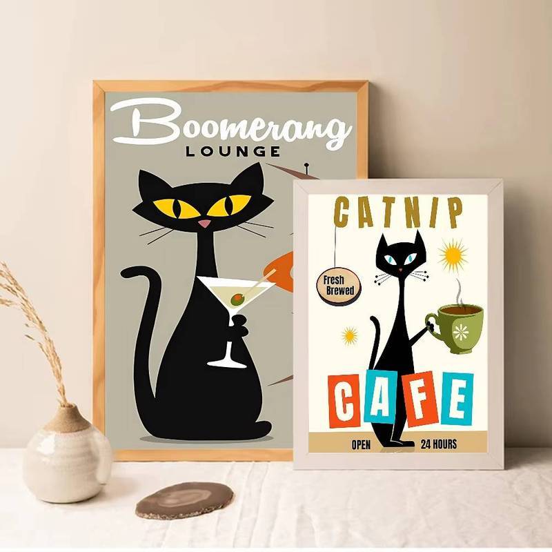 Medieval Black Cat Canvas Painting Vintage Retro Classic Art Home Wall Decor Canvas Poster