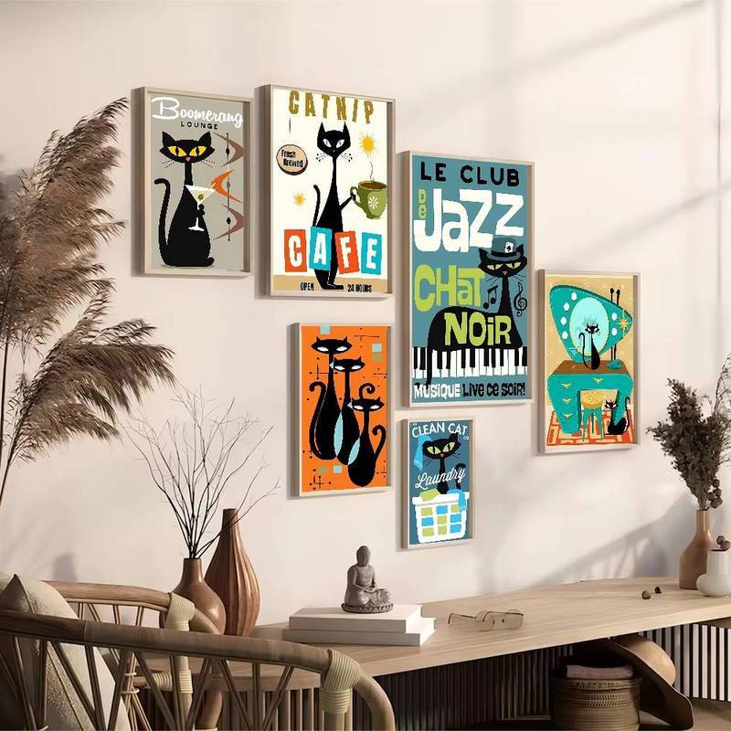 Medieval Black Cat Canvas Painting Vintage Retro Classic Art Home Wall Decor Canvas Poster