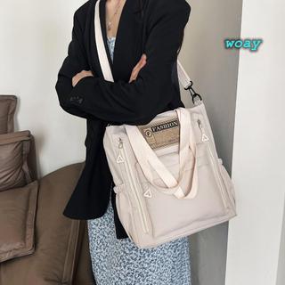 Túi đeo vai WOAY, Túi xách nữ màu trơn bằng vải Canvas, Túi xách thông thường dung tích lớn thời trang dành cho sinh viên