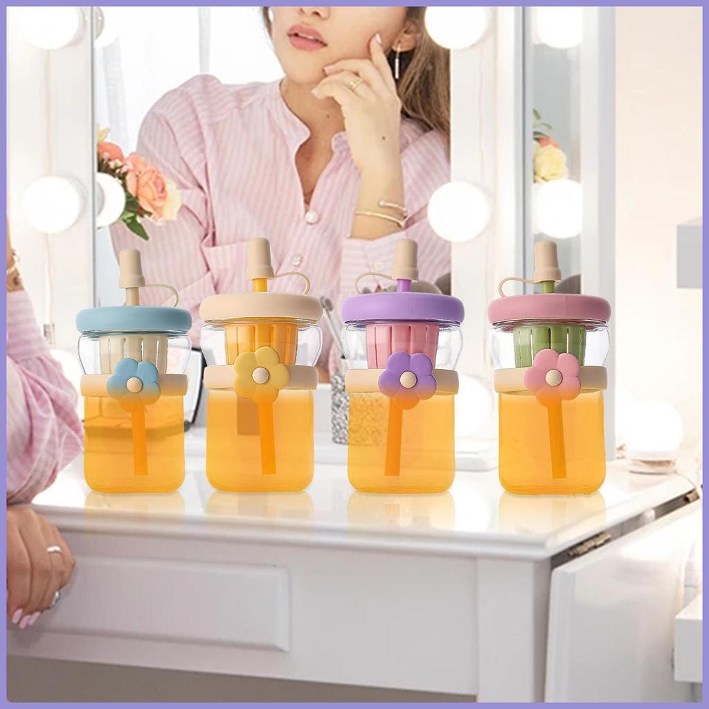 Chai thủy tinh có nắp đậy 500ml Chai nước thủy tinh trong suốt Bộ đồ uống có thể tái sử dụng có ống hút silicon cho đồ uống mueadsyvn