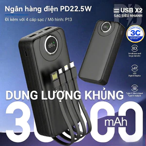 Sạc Dự Phòng 30000mAh Sạc Nhanh 22.5W Chứng Nhận 3C Tích Hợp Sẵn 4 Cáp Sạc & Màn Hình LED Hiển Thị Pin Tiện Lợi