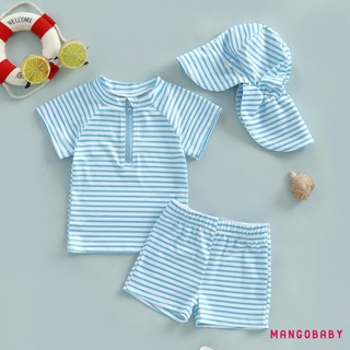 MG-Boys 'Rash Guard Set Bộ đồ bơi 3 mảnh Nhanh khô Bảo vệ phát ban Sọc tay ngắn Quần bơi Mũ bơi Bộ đồ tắm