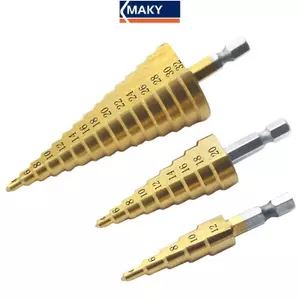 MAKY Lớn HSS Thép Bước Nón Mũi Khoan Titan Bộ Lỗ Cắt 4-12 / 20 / 32mm VN