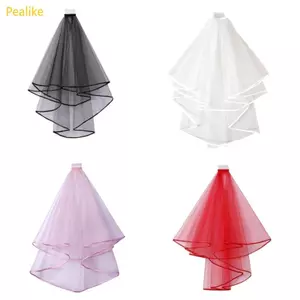 Trang sức đầu cô dâu pealike hai lớp lưới tuyn màu trơn với viền ruy băngcascade