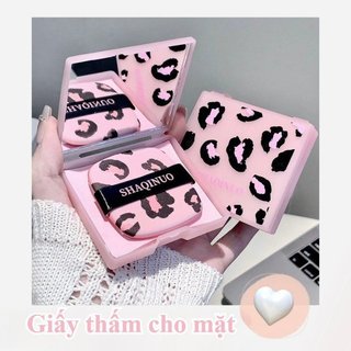 Giấy Làm Sạch Dầu Gương Nhỏ Gọn Kiểm Soát Dầu Mặt Sợi Tự Nhiên Mềm Di Động Da Báo In