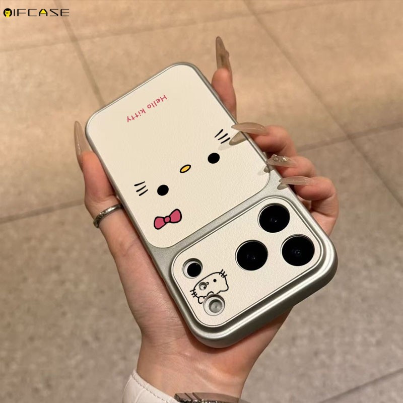 Dành Cho Redmi K90 Pro Max K80 K70 K70E K60 K60E K50 Ultra K50i K40 K40S Turbo 5 Max 4 Pro Vỏ Điện Thoại Da PU Trắng Hello Kitty Mèo Nơ Nơ Hoạt Hình Dễ Thương Vỏ Bạc