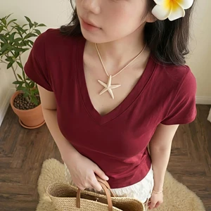 A007 -Áo Thun Nữ Cổ Tim Form Ôm Co Giãn Mềm Mịn ( Đệm Vai ) – Áo Basic Nữ Hàn Quốc Dễ Phối Đồ Linh Tây.Clothing