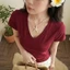 A007 -Áo Thun Nữ Cổ Tim Form Ôm Co Giãn Mềm Mịn ( Đệm Vai ) – Áo Basic Nữ Hàn Quốc Dễ Phối Đồ Linh Tây.Clothing
