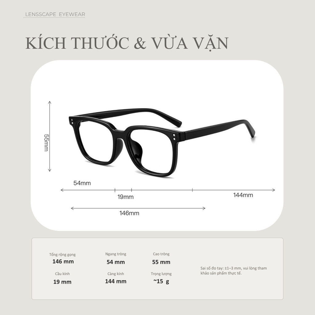 Kính chống ánh sáng xanh dáng vuông bản lớn gọng TR90 – không độ, đeo hằng ngày, unisex