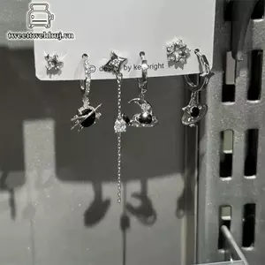 Bộ 6 cái phụ kiện nhíp Goth Punk Vintage với thiết kế pha lê trái tim, mặt trăng, chữ thập, ngôi sao - phù hợp nam nữ