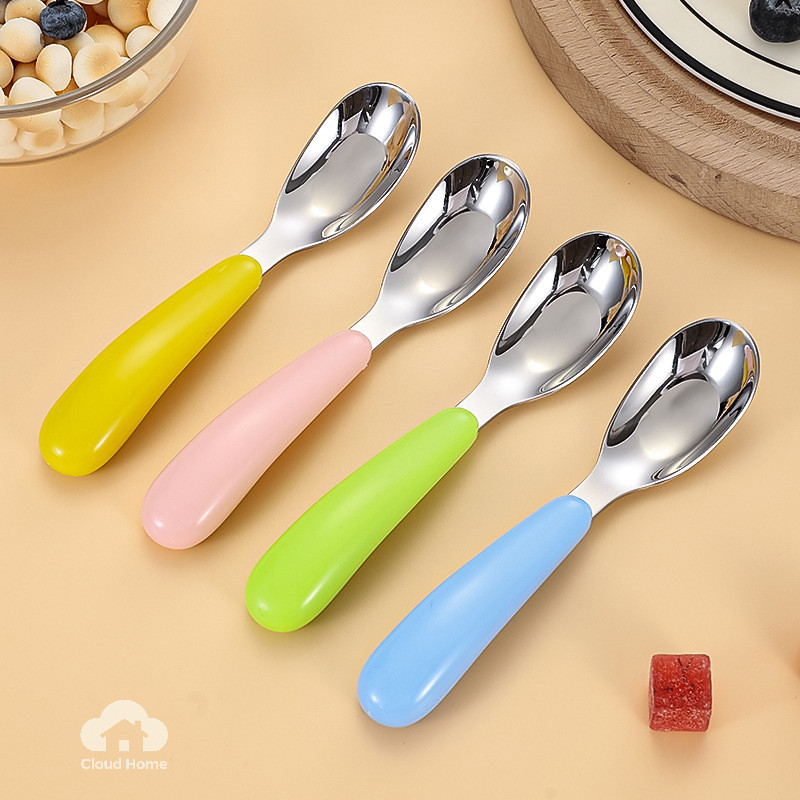 🌤️COD🌤️Thìa Tập Ăn Dặm Chất Liệu Inox Không Gỉ, Muỗng Tập Ăn Cho Bé BABYBOO Nhiều Màu Sắc