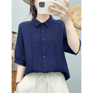 Áo sơ mi nữ cotton thiết kế nghệ thuật Pháp, phù hợp mùa hè