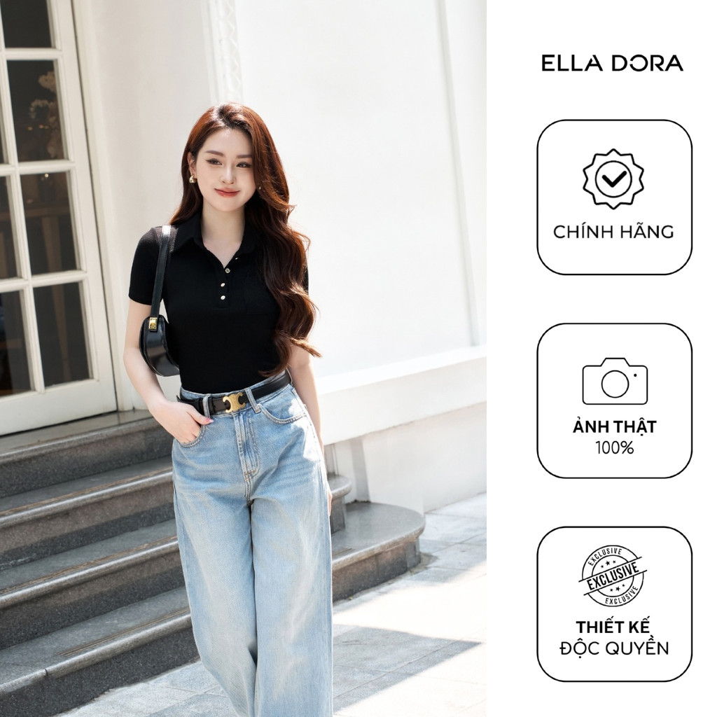 Áo thun ELLA DORA thiết kế cổ polo 1 túi ngực phong cách thanh lịch hiện đại 3 màu ĐỎ/ ĐEN/ BE[AT43]