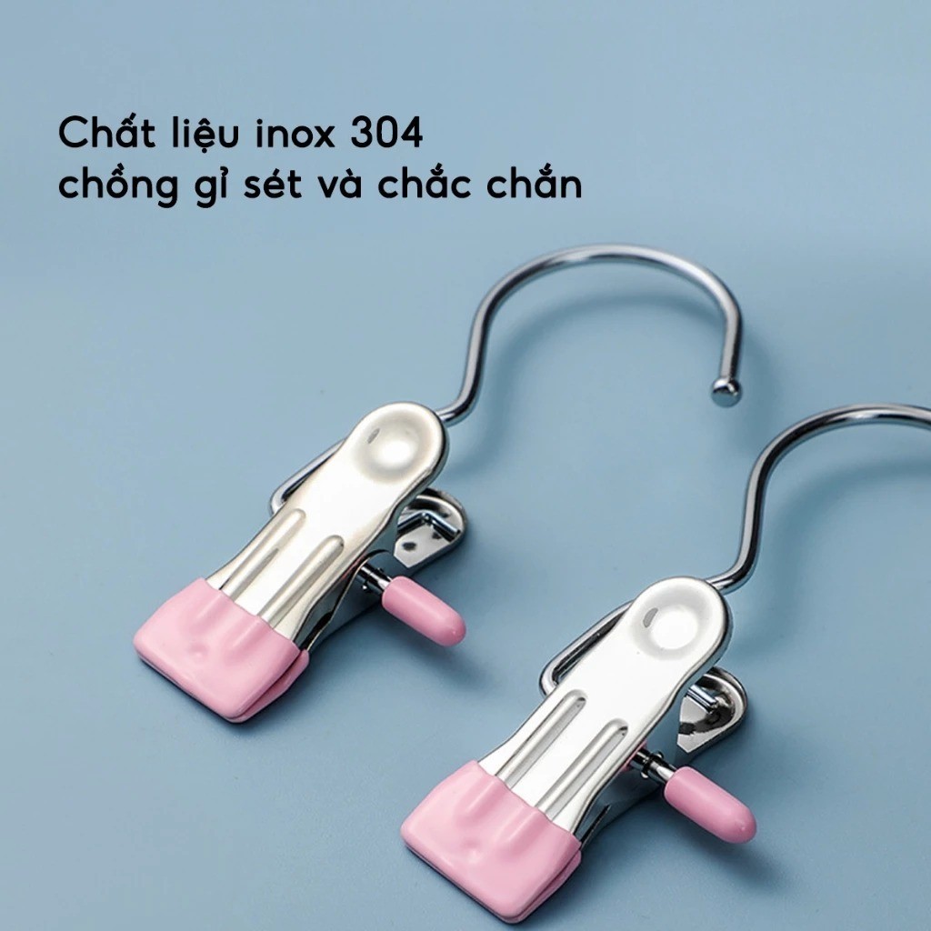 Combo 10 Móc Kẹp Đơn Treo Quần Áo, Mũ, Nón ,Tất, Vớ Bằng Inox Bọc Nhựa PVC Chắc Chắn Tiện Ích, Đa Năng