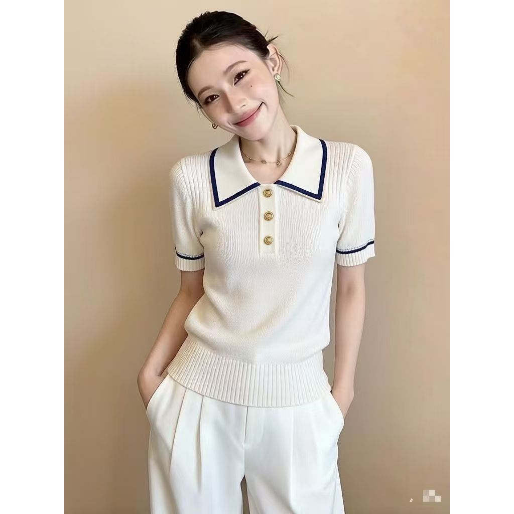 Mẫu mới phi bản Hàn Quốc - Áo Polo cổ len tay ngắn cho nữ, thoáng khí mát mẻ, thời thượng dành cho mùa hè