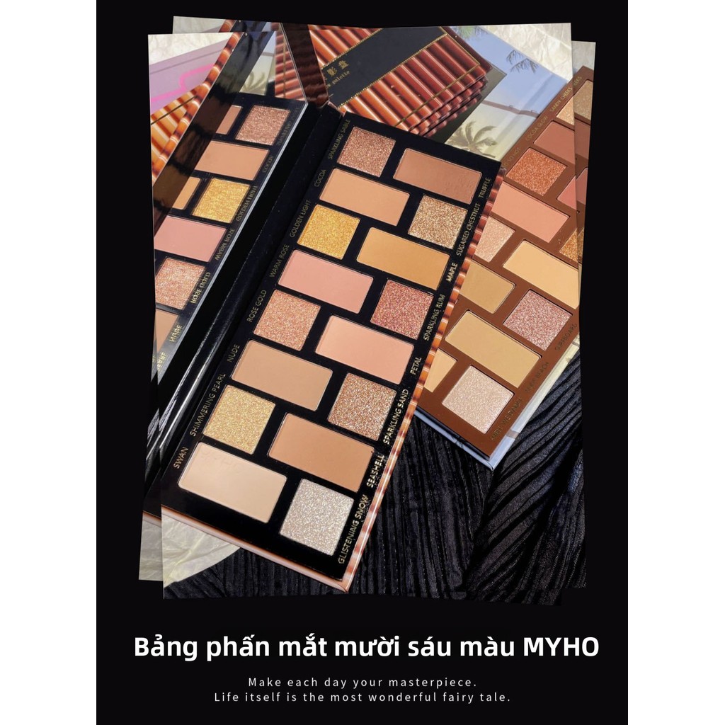 MYHO Palette Mắt 16 Màu Ánh Kim/Matt - Chủ Đề Hoàng Hôn California, Mắt Nâu Đất, Bảng Mắt Hot Trend Ins
