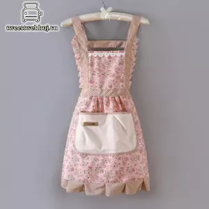 Nhíp Hoa Lớn Nhà Thơ Vải Cotton Tạp Dề Nhà Bếp Dây Đeo Tay Có Thể Lau Được VN