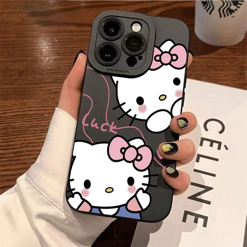 Ốp điện thoại silicon mềm Hello Cat Luck bảo vệ camera chống sốc - iP 7/8/X/XS/11/12/13/14/15/16/17/Plus/Pro/Max/Air