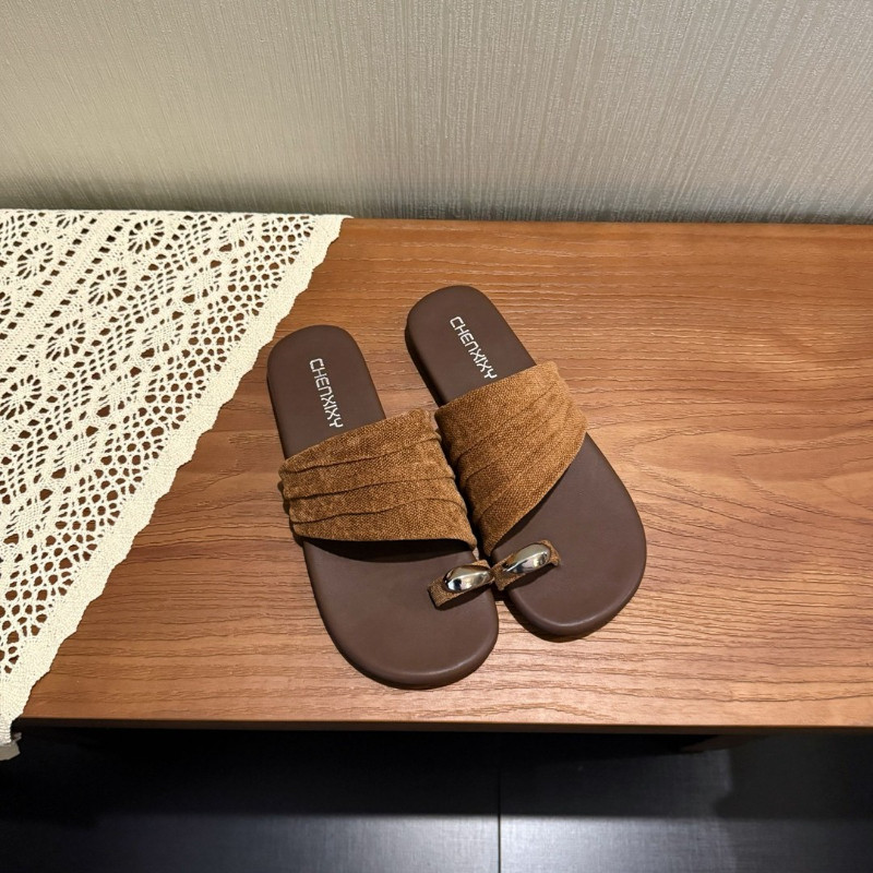 Atikota Dép xỏ ngón nữ, quai nhún, chi tiết kim loại, thoải mái, kiểu dáng thường ngày, thích hợp cho mùa hè.