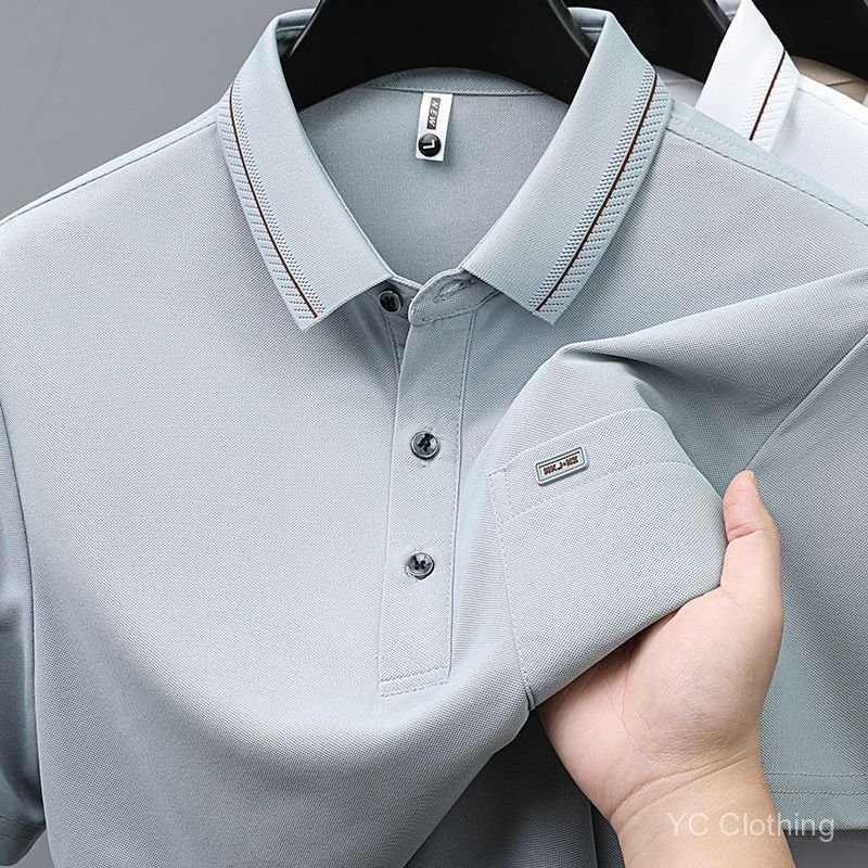 Áo sơ mi polo nam mới mùa hè, giản dị có túi thật, cổ cong, dáng rộng và thoáng khí, áo thun nam ngắn tay, áo nửa tay QXZY