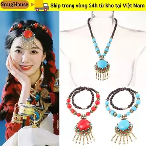 SNUGHOUSE Vòng cổ Bohemian, Quà tặng trang sức Vòng cổ mặt dây chuyền Bohemian, Vòng cổ dài ngọc lam cổ điển hợp kim cho bé gái