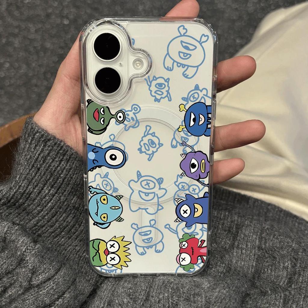 Quái vật hoạ hình nhỏVỏ hút từ trong suốt phù hợp với vỏ điện thoại 17/16 Pro, iPhone