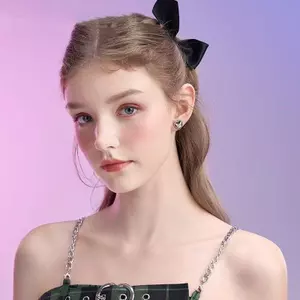 Sanrio Kuromi Bông Tai Sterling Bạc Nữ Niche Cao Cấp Trái Tim Nơ Bông Tai Đen Bông Tai