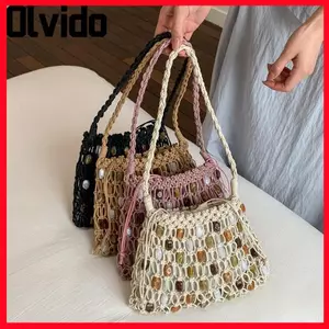 Túi đeo vai hạt dệt OLVIDO, Túi dệt đính cườm Bohemian rỗng, Túi lưới móc công suất lớn mùa hè đầy màu sắc ngoài trời