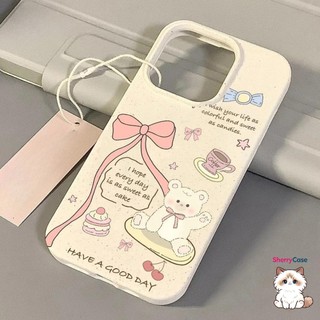 Ốp điện thoại hoạt hình cổ điển Nơ tráng miệng Gấu trắng Thích hợp cho IPhone 7 8Plus 11 12 13 14 15 Pro Max X XR XS Max