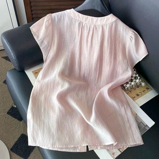 Voan Hồng Phong Cách Mỏng Rời Kích Thước Lớn Màu Trơn Mùa Hè Phong Cách Mới Nhẹ Nhàng Xếp Ly Pháp Retro Thiết Kế Đơn Giản Cảm Giác Tay Bay Nhỏ Áo Sơ Mi Nữ Năm Nay Phổ Biến