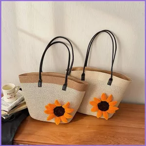 SQ11 Túi tote dung tích lớn hoa nắng dệt đa năng túi đeo vai thông thường đi biển kỳ nghỉ túi lười