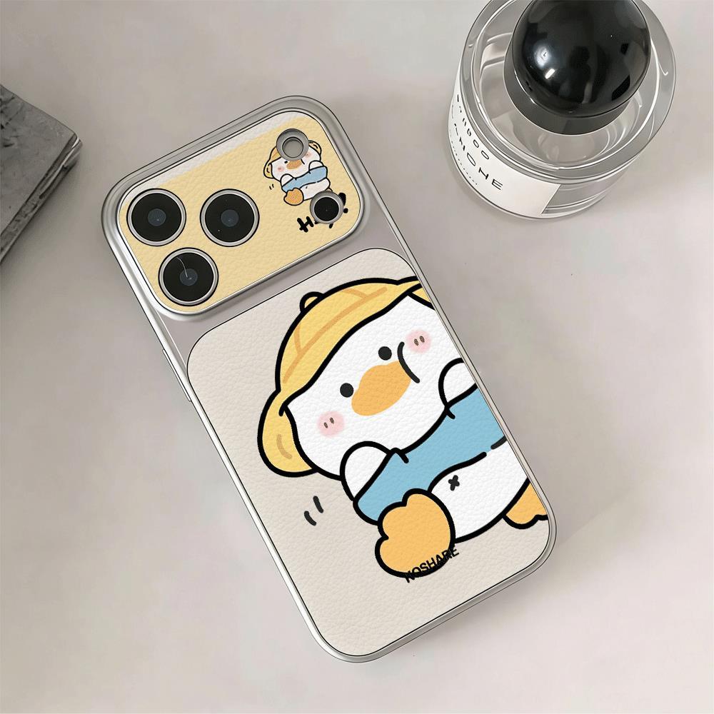 Vịt vàng nhỏ mũ vàng cho trường hợp iPhone 17pro iPhone 14/11/12pro giả da cảm giác