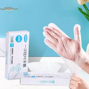 TRTR 100 Chiếc Găng Tay Cao Su Miễn Phí PE Găng Tay Dùng Một Lần Trong Suốt Axit Chống Trơn Trượt An Toàn Làm Việc Cấp Thực Phẩm Hộ Gia Đình Găng Tay Vệ Sinh VN