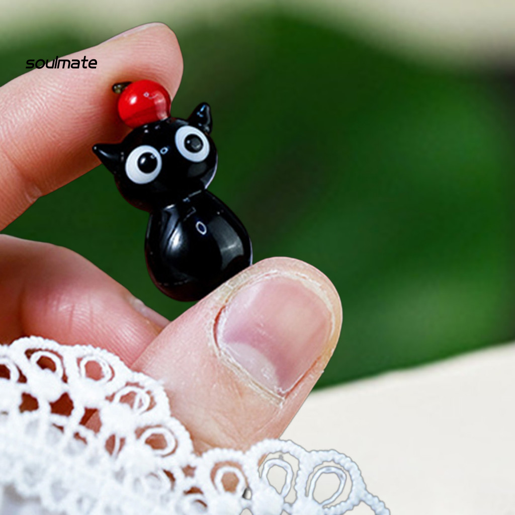 Đồ trang trí mèo đen thủy tinh thủ công, hình Kitty nhỏ cho máy tính để bàn, kệ sách, phong cảnh vi mô
