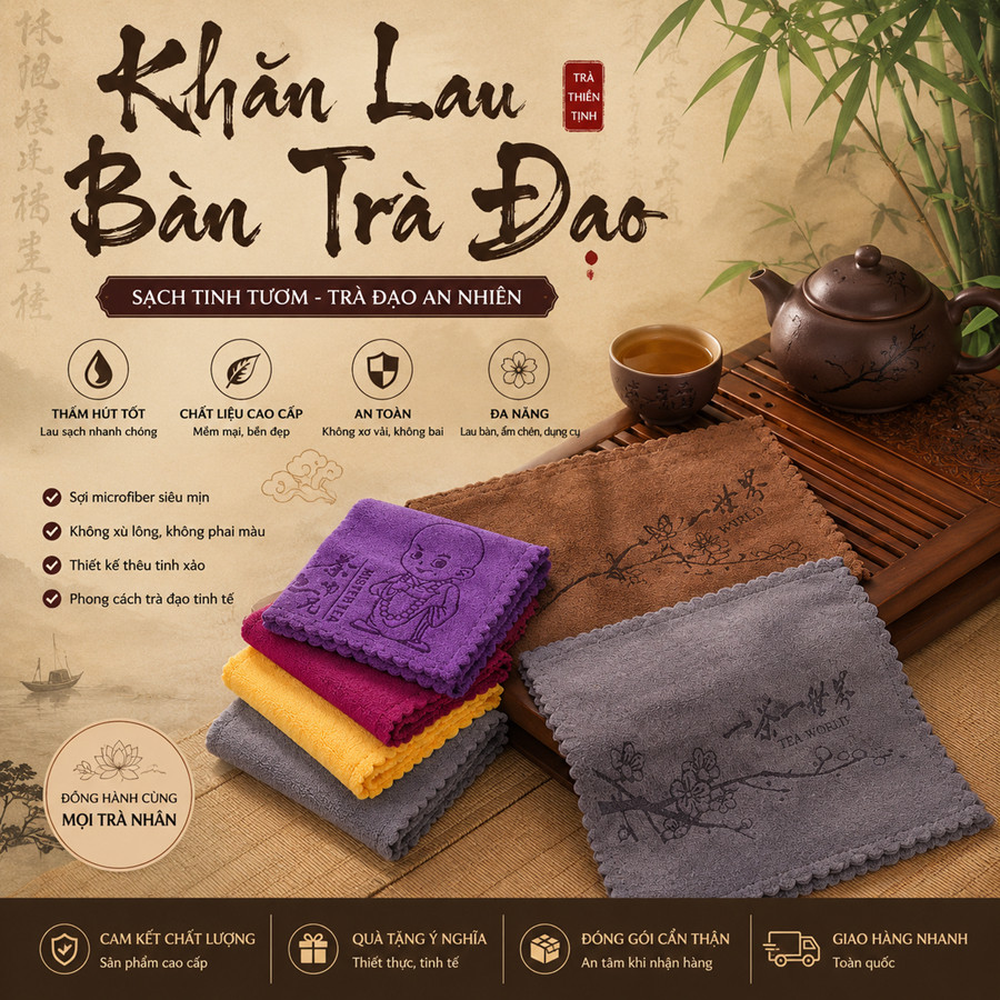 Khăn lau bàn trà, ấm trà, trà cụ siêu hút nước, không ra lông