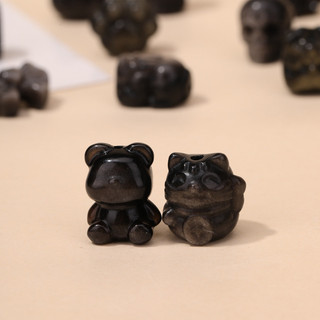 Bạc Tự Nhiên Obsidian Nhỏ Khắc Sư Tử Mèo Tách Hạt Phụ Kiện Gấu Bướm Mèo May Mắn Phụ Kiện diy Mặt Dây Chuyền NNPN