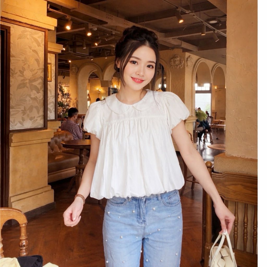 Áo kiểu babydoll cổ bèo sen tay phồng dáng bí xinh xắn đáng yêu tôn dáng BS996 - SamHi Closet
