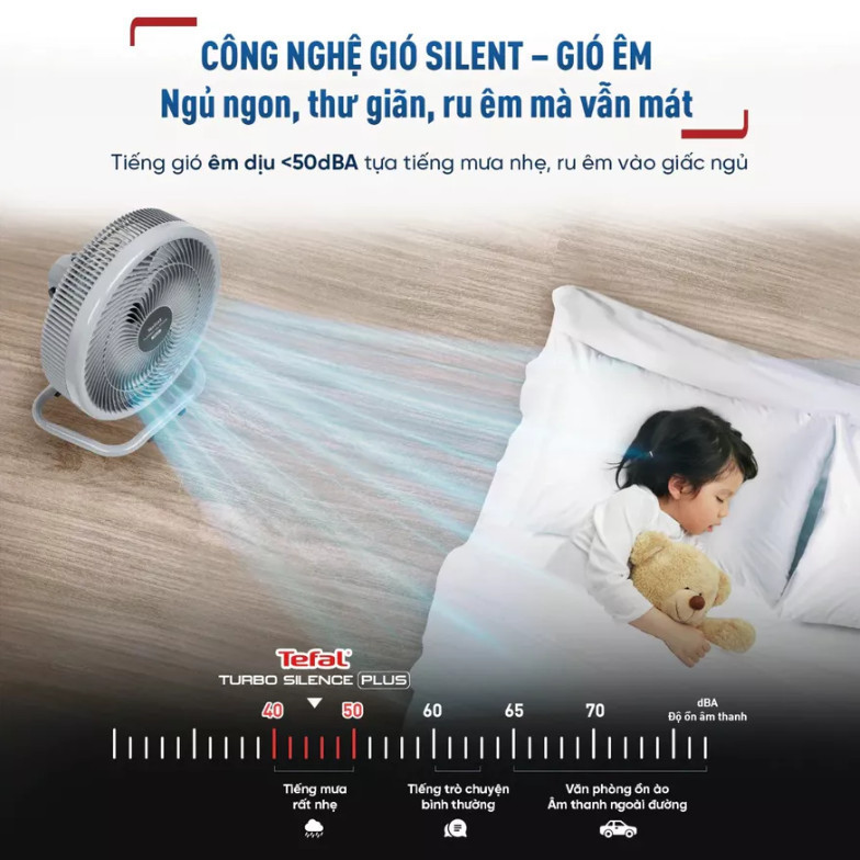 Quạt sàn Tefal Turbo Silence Plus 80W  6 Cánh - Chế độ yên tĩnh - Làm mát nhanh - Bảo hành 24 tháng