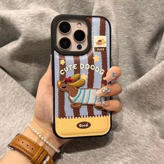 Sọc thêu Puppy cho iPhone 17promax trường hợp iPhone 16151413 lớn lỗ bánh mì trường hợp