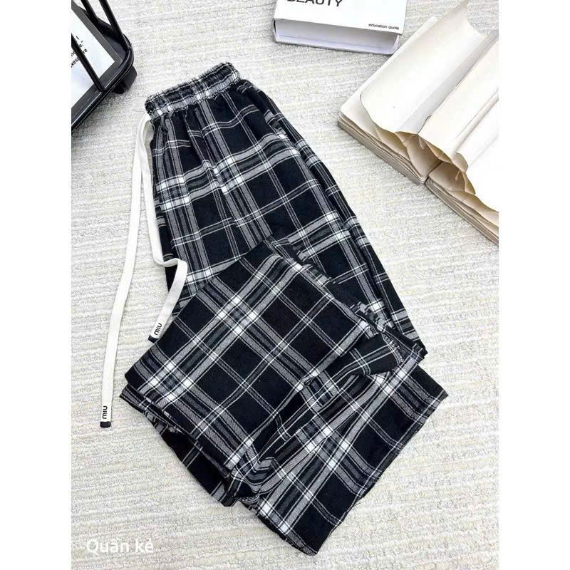 Quần Kẻ Caro dáng suông ống rộng, chất thô mềm dày dặn Hot Trend