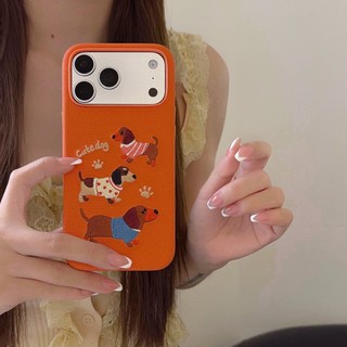 Ốp Điện Thoại Chống Sốc Vải Dachshund Tech Thêu Cho iPhone 17Promax 17pro 15 16 Pro Max Vỏ Di Động Nữ Chống Trơn Trượt