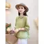 Mùa hè Phong cách mới Retro Nghệ thuật Phong cách dân tộc Áo sơ mi ve áo chéo Áo Cardigan phong cách Trung Quốc Khóa áo sơ mi nữ