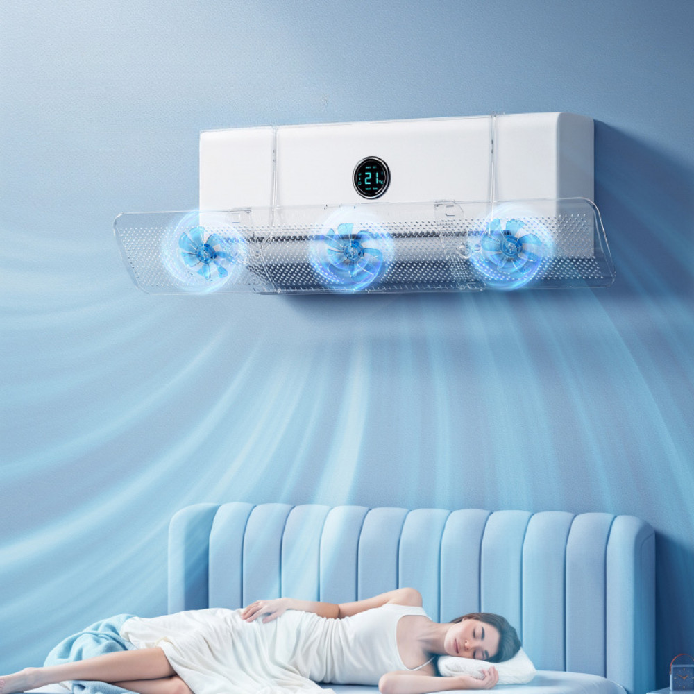 Tấm Cản Gió Máy Lạnh Trong Suốt Khuyếch Tán Bằng 3 Quạt Xoay Tránh Gió Lạnh Trực Tiếp, Lắp Đặt 1 Giây Không Đọng Nước