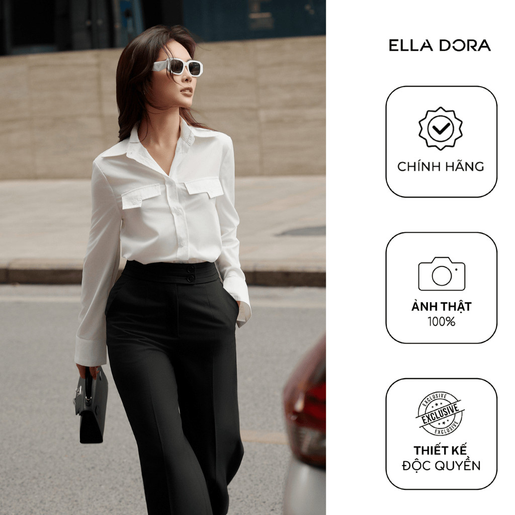 Sơ mi nữ  ELLA DORA thiết kế 2 túi nắp dáng suông thanh lịch hiện đại dễ phối đồ màu TRẮNG [SM166]