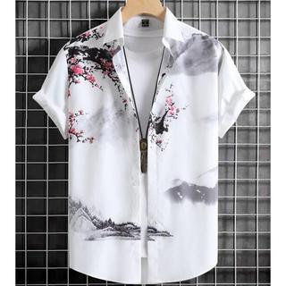 Mùa Hè Áo Sơ Mi In Hình Rời Retro Style, Phù Hợp Cho Cặp Đôi Đi Biển