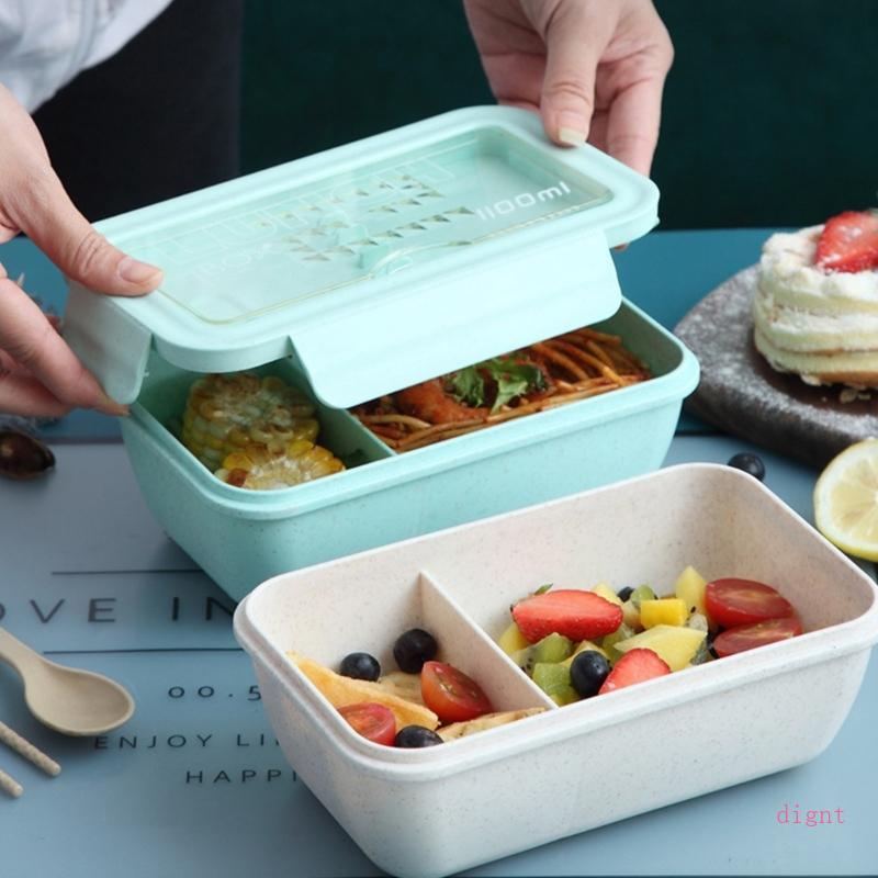 DY Phong Cách Nhật Bản Rơm Lúa Mì Bentos Hộp 2 Ngăn Lò Vi Sóng An Toàn Hộp Đựng Cơm Trưa Có Dụng Cụ Giá Đỡ Cho Văn Phòng Gy