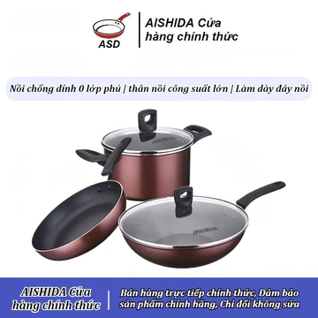 [ASD] Chảo xào,chảo chống dính,nồi chống dính,chảo xào rau,nồi hấp,chảo chiên,3 bộ Bộ Nồi Chảo chống dính Cho