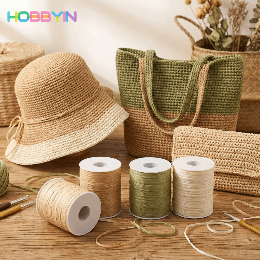 HOBBYIN Móc Mũ Ruy Băng, 120M Mỗi Cuộn Sợi Raffia Bền, Dệt Chất Lượng Cao Cấp Thân Thiện Với Môi Trường Sợi Móc DIY