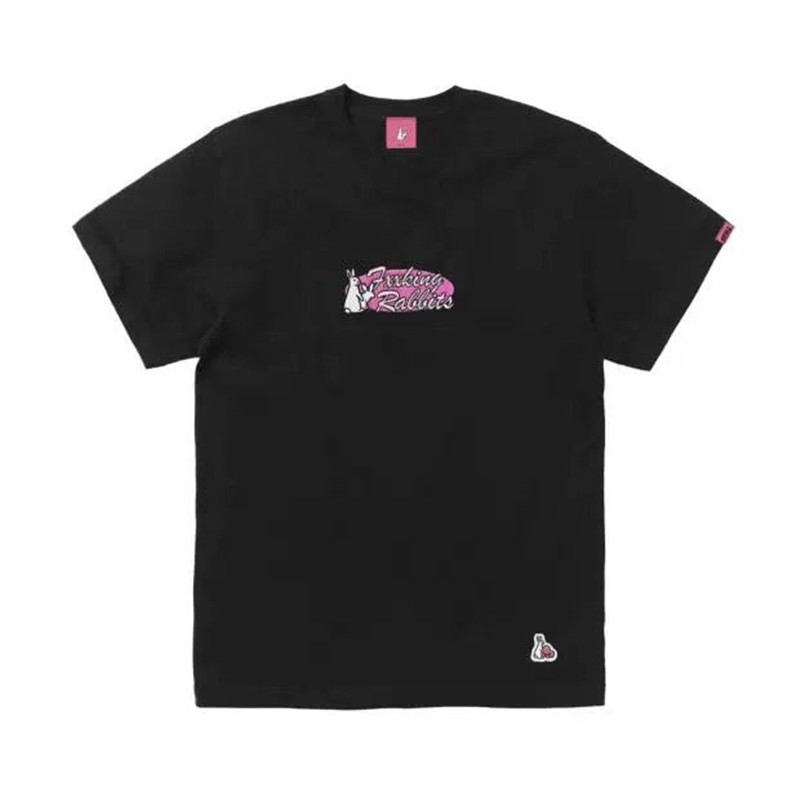 Áo thun ngắn tay cotton cổ tròn dáng rộng in logo thỏ dễ thương, phù hợp cho nam và nữ