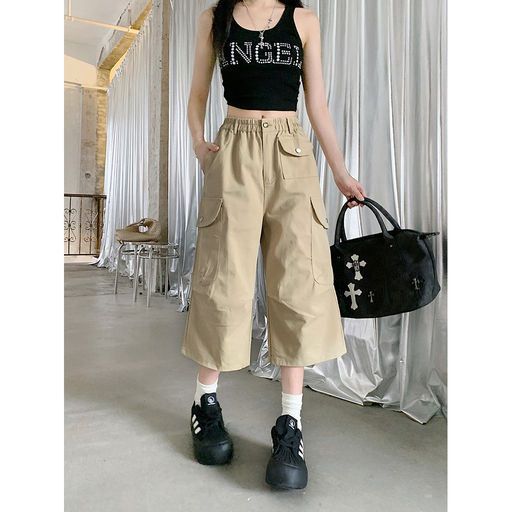 SUXI Mùa hè mới - Quần Crop retro nữ, thoải mái hàng ngày 260423